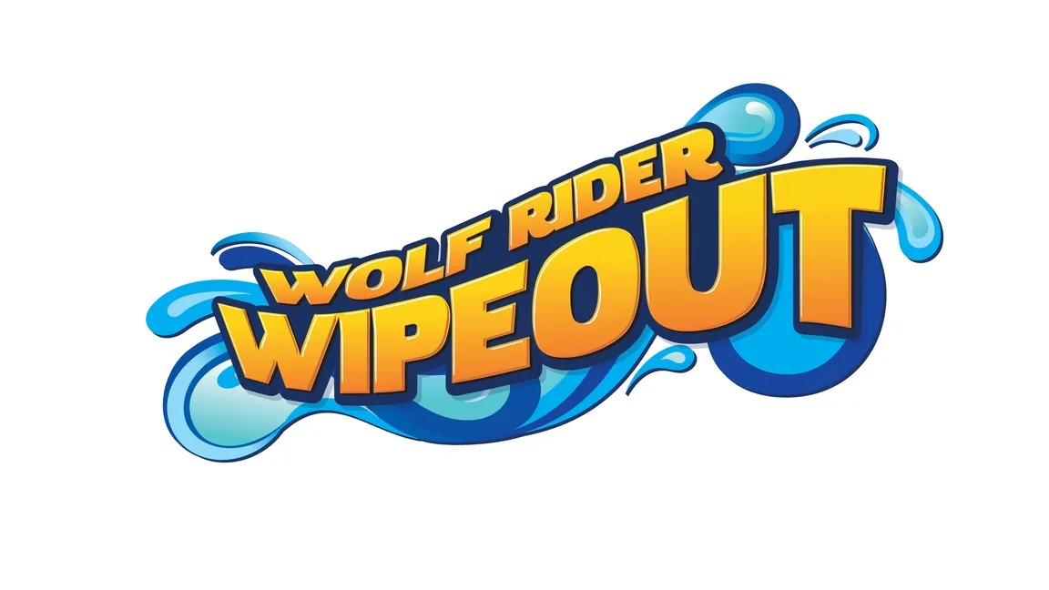 The logo for Wolf Rider Wipeout at Great Wolf Lodge indoor water park and resort.